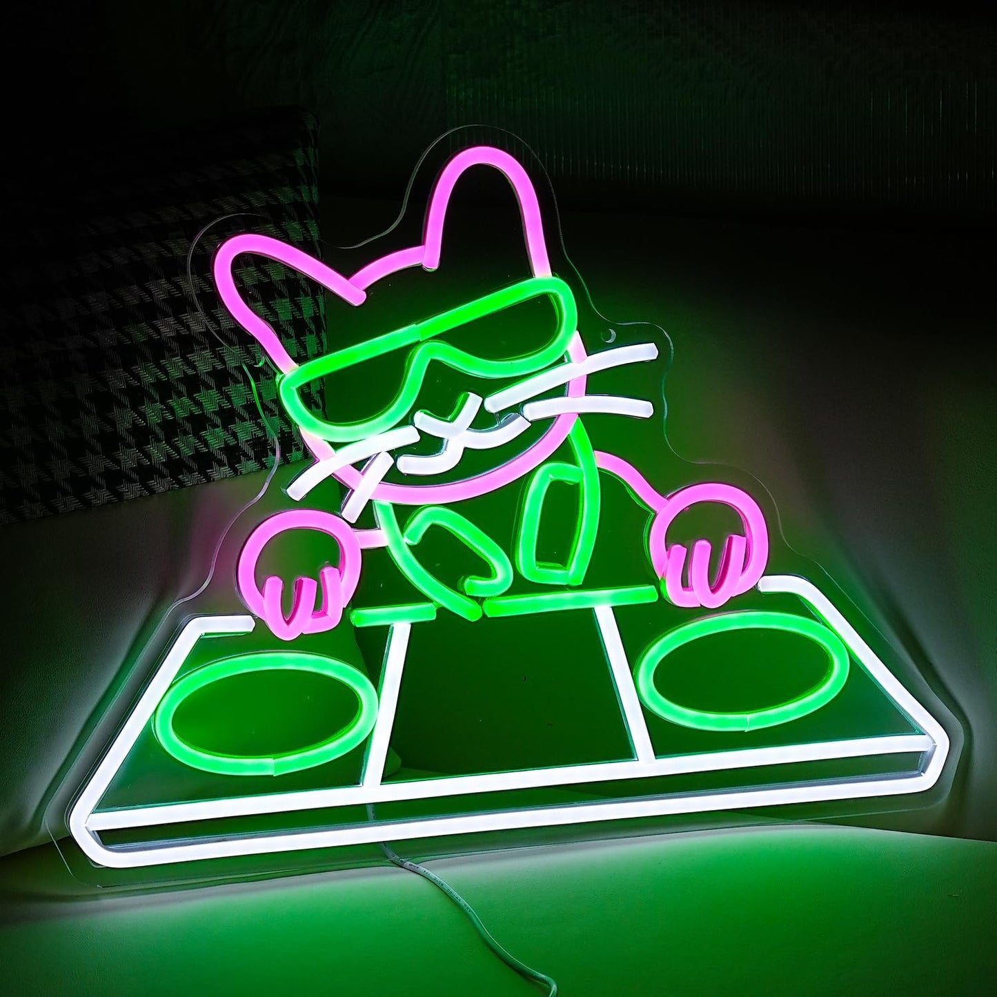Cat DJ Player Neon Sign Dimmable DJ Player Led Neon Light for Wall Decor USB Powered Cool Neon Light Sign for Bar Party Man Cave Bedroom Art Wall Decoration