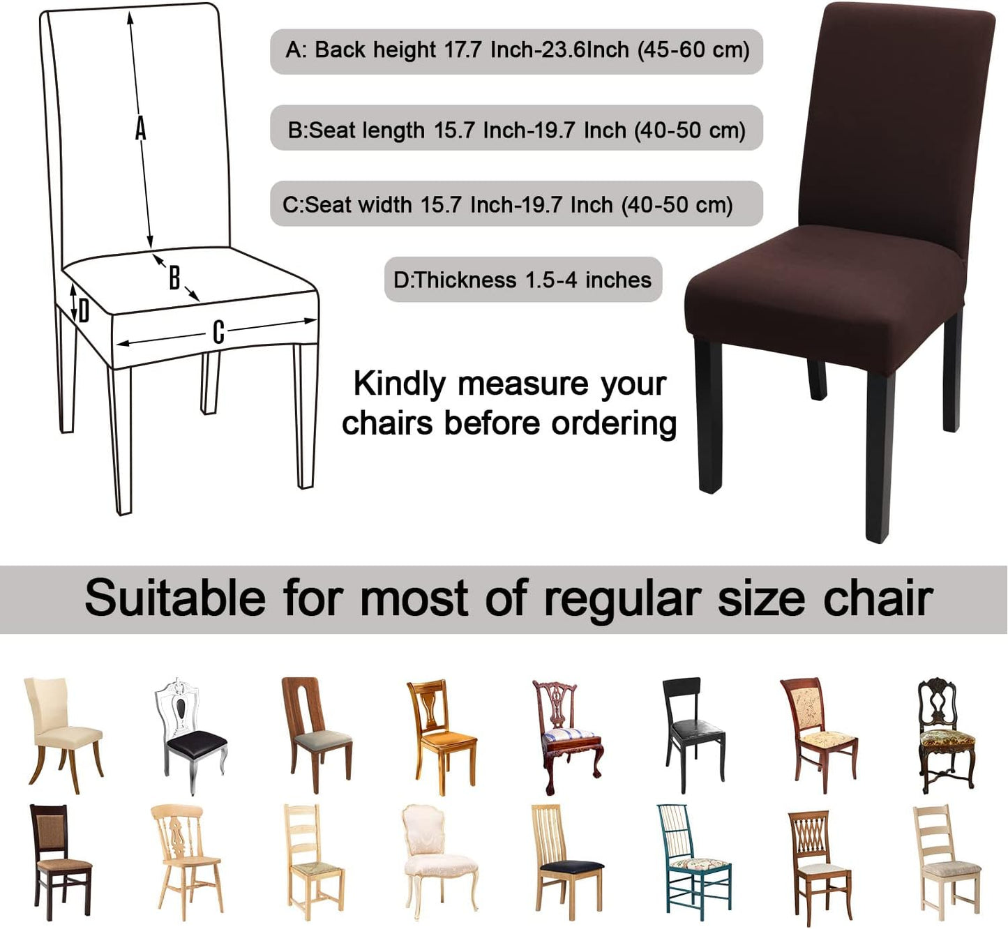 JQinHome Dining Room Chair Covers Set of 8, High Stretch Chair Slipcover Removable Washable Chair Seat Protector Cover for Home Party Hotel Wedding Ceremony (Coffee)