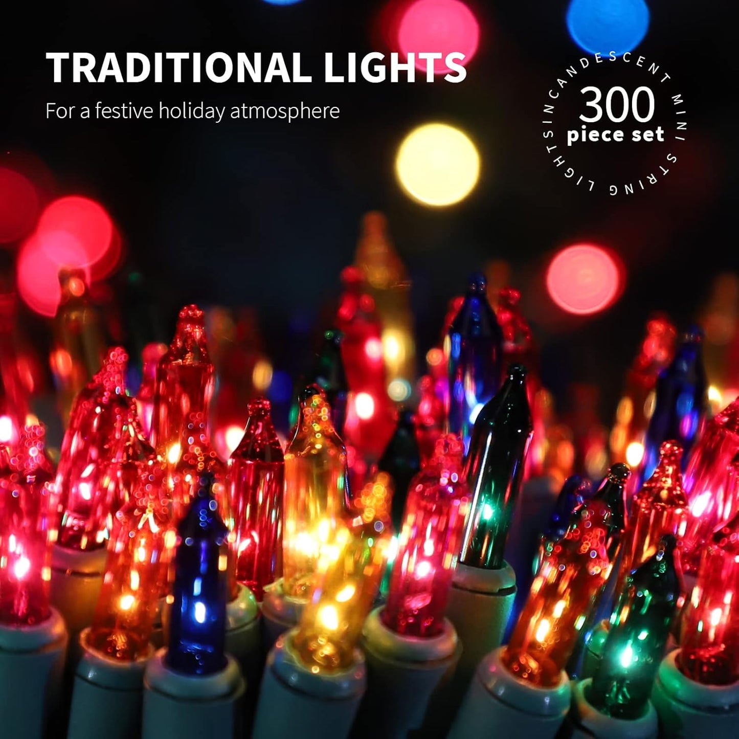300LIGHTS(2*150L) MULTI Extra-Bright With End Connectors Christmas Decorative Lights 19.44m UL Certified Mini String Light Set Waterproof for Home Garden Holiday Tree Party Patio Decor Wedding