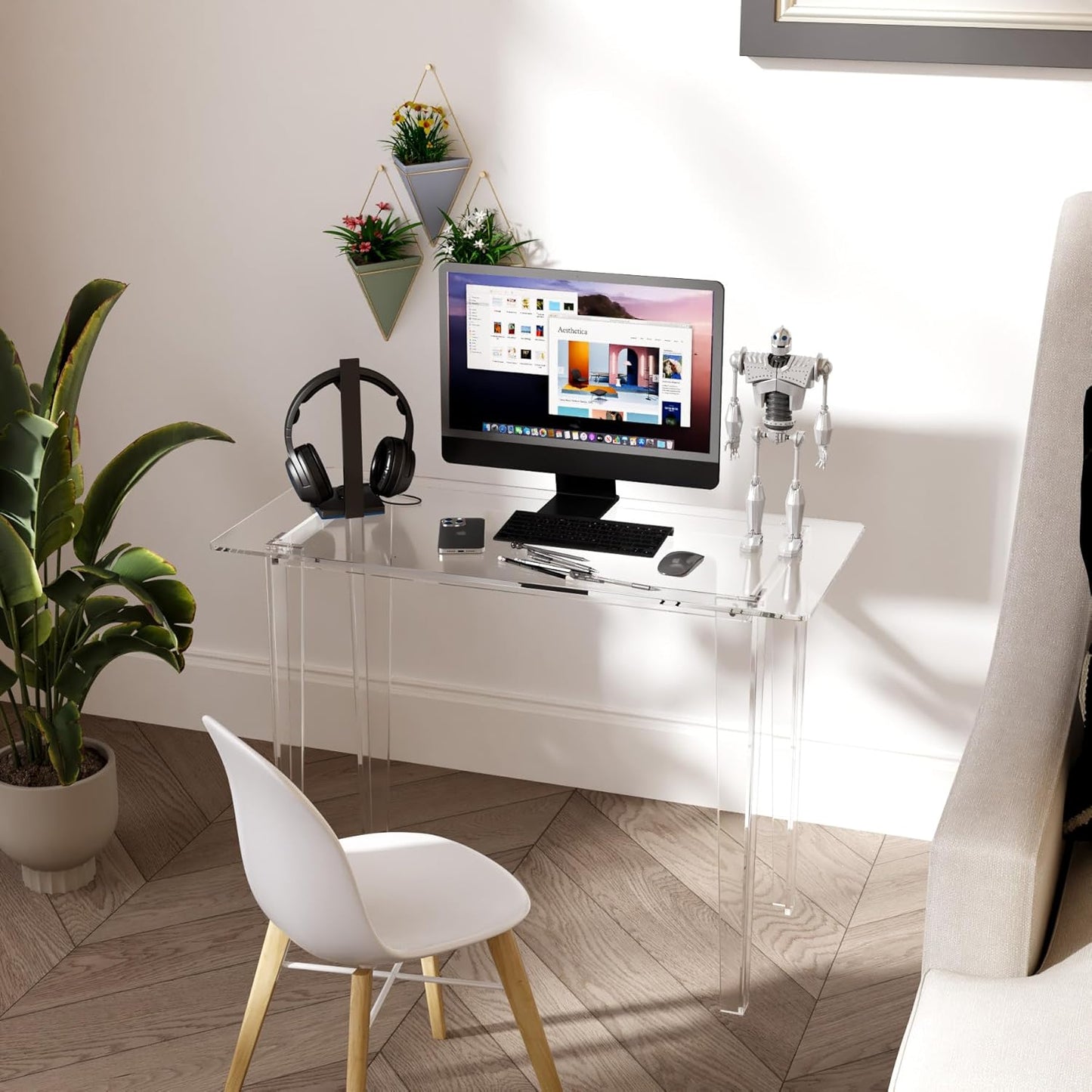 Acrylic Desk, Modern Study Table for HomeOffice-Extended Surface Multi-Purpose Console & EntrywayTable, Sturdy Lightweight Design (42.5-inch, Transparent)