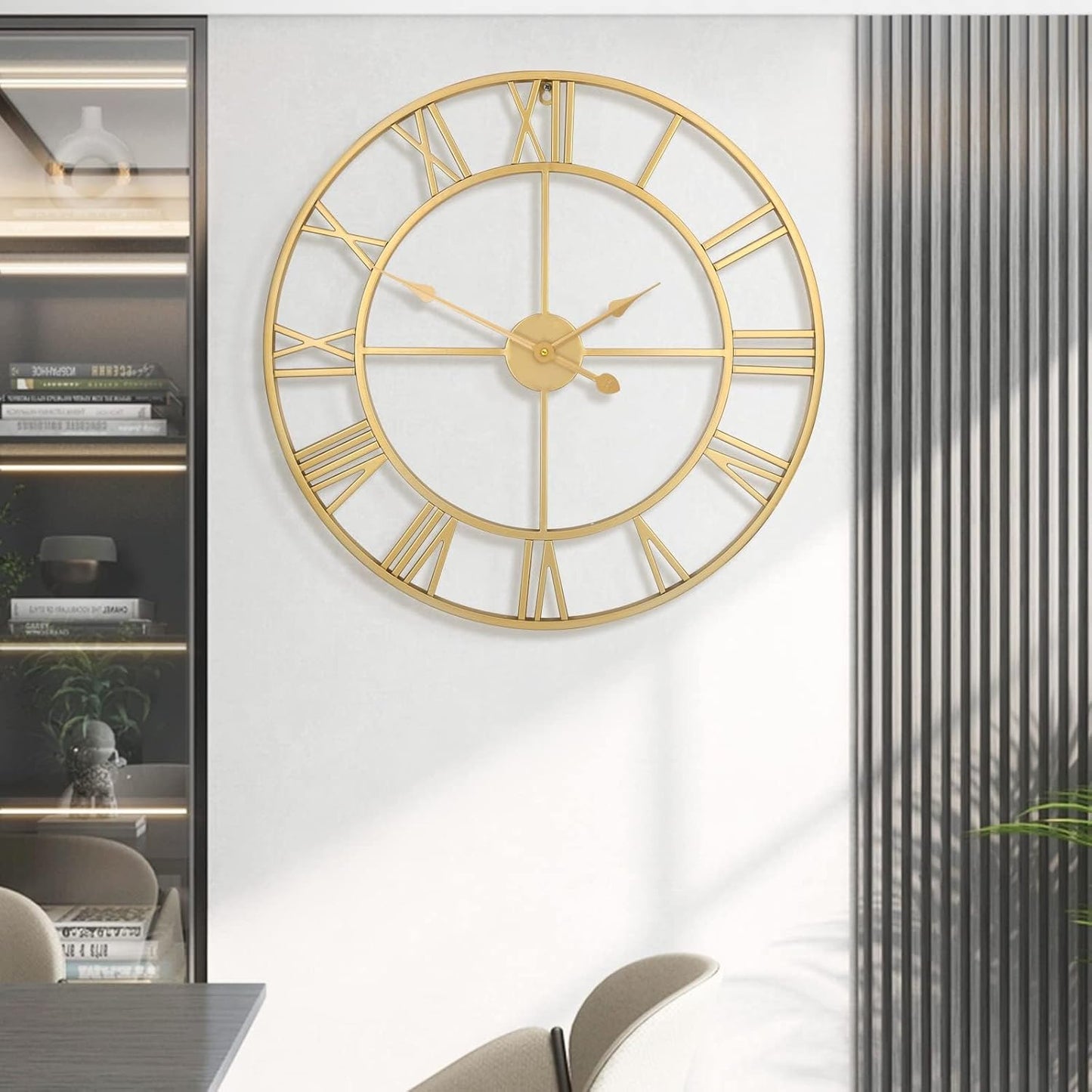 Large Wall Clock for Living Room Decor - 47cm/ 18 Inches Silent Non-Ticking Metal Wall Clocks Battery Operated, Vintage Decorative Modern Wall Clock for Bedroom, Office, Farmhouse Decor