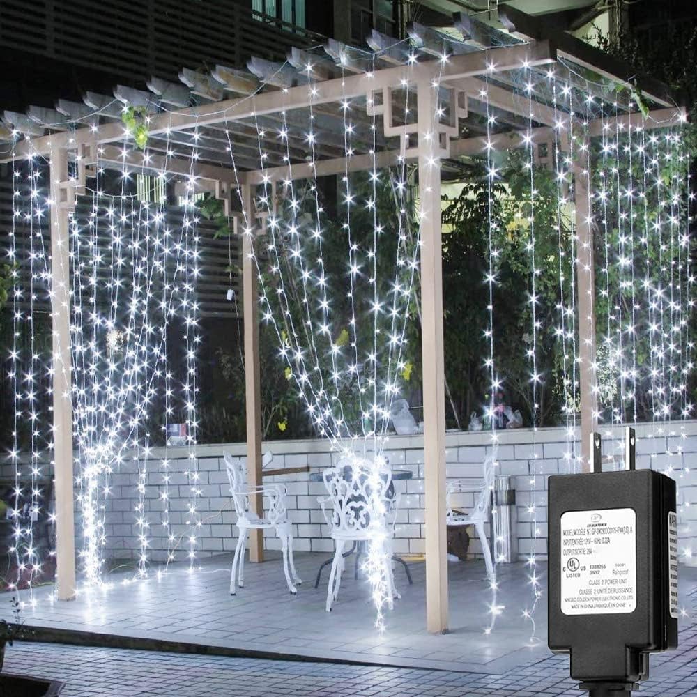 Solhice LED Curtain Lights Outdoor 20ft x10ft Cool White, 600 LED String Lights Backdrop Indoor Plug in, Twinkle Lights for Outside Backyard Wedding Bedroom Décor (Not Connectable)