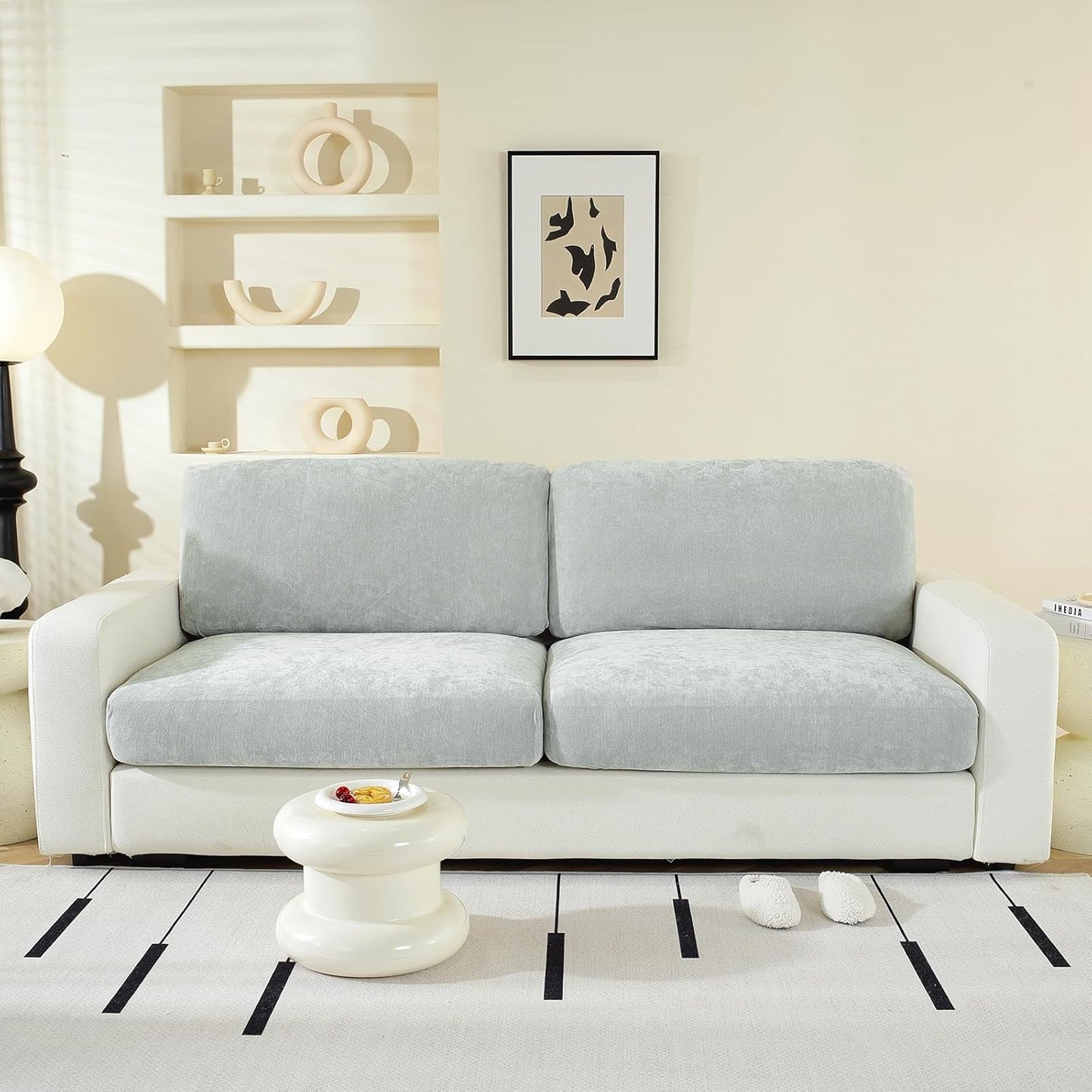 Large Backrest Cushion Covers Super Stretch Backrest Covers for 2 Cushion Couch Sofa, Couch Back Cushion Covers Featuring with Chenille Yarn (Softer Version, 2PC, Light Grey)