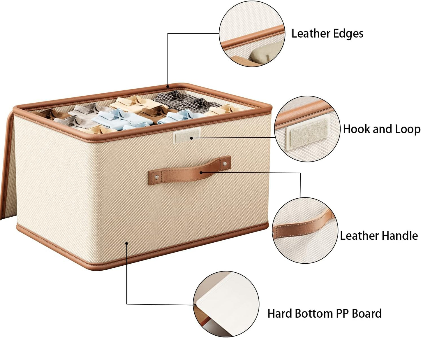 Tuza 2 Pack Storage Bins with Lids, Collapsible Closet Organizer Container, Fabric Organizer Box with Handles, Decorative Storage Boxes with Lids for Organizing Clothes, Books, File, White, Medium