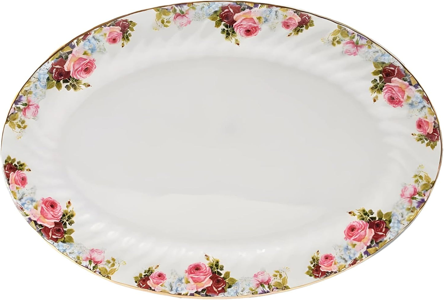 Lynns Paradise Philomena 14-Inch Oval Platter, Set of 2, Pink; Heavy Duty; Chip Resistant; Lead and Cadmium Free; Freezer to Oven Safe up to 500°F