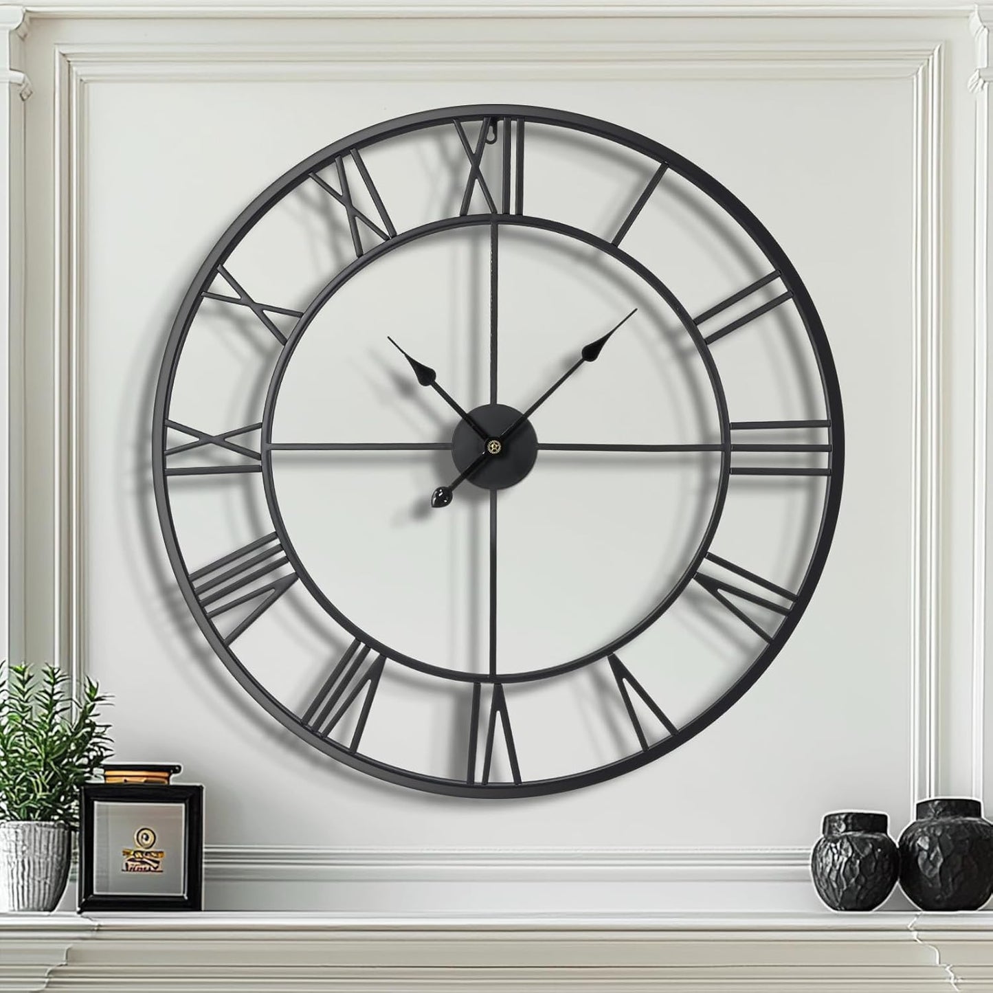 Tatub 32 Inch Large Wall Clock for Living Room Decor, Roman Numeral Modern Round Decorative Metal Large Wall Clock for Bedroom and Kitchen, Silent, Non Ticking, Battery Operated