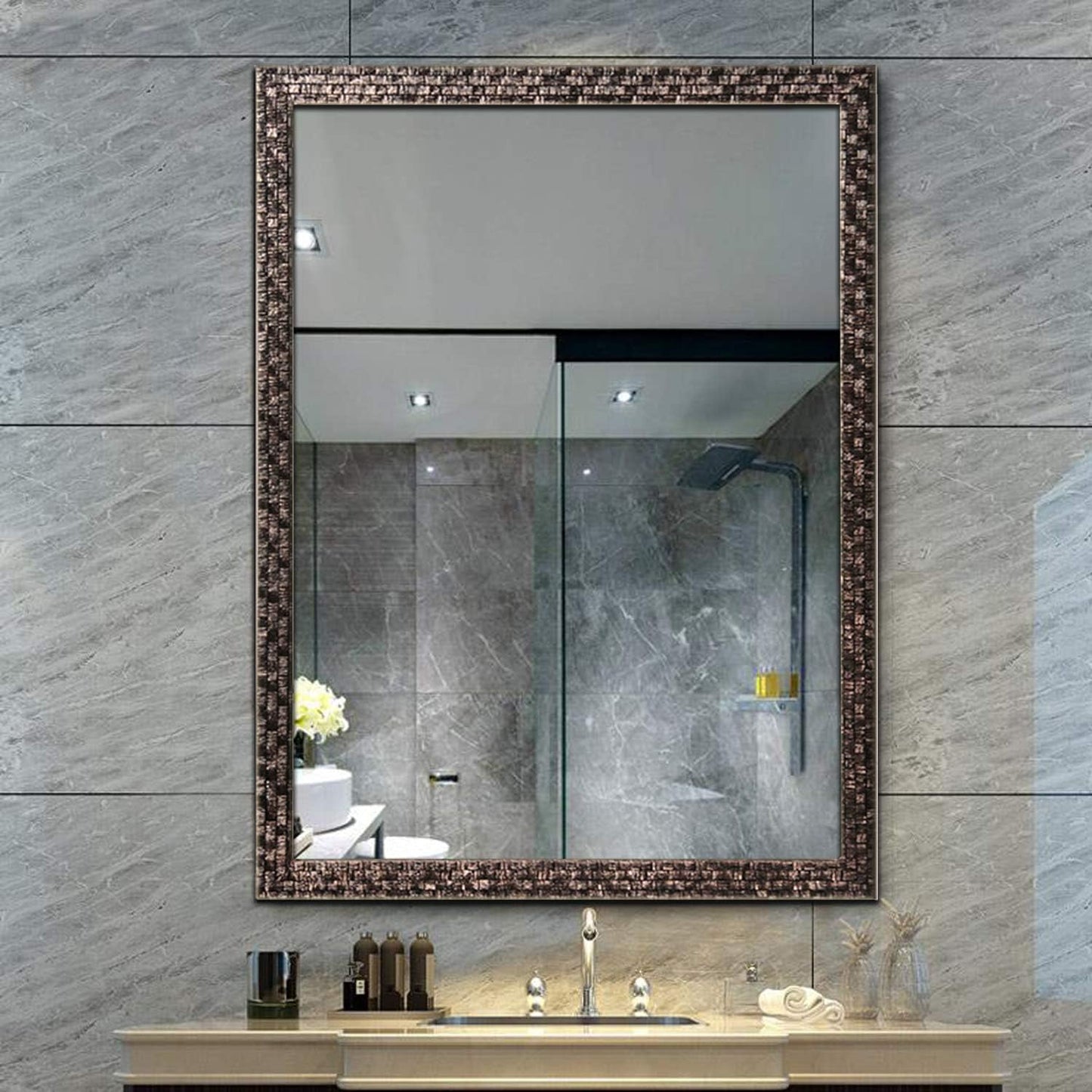 Bathroom Wall Mirror, Decorate Bathroom Mirrors for Wall, Rectangle Modern Bathroom Wall Mounted Mirror Vertical or Horizontal Hanging for Living Room (Black 24“ X 40")