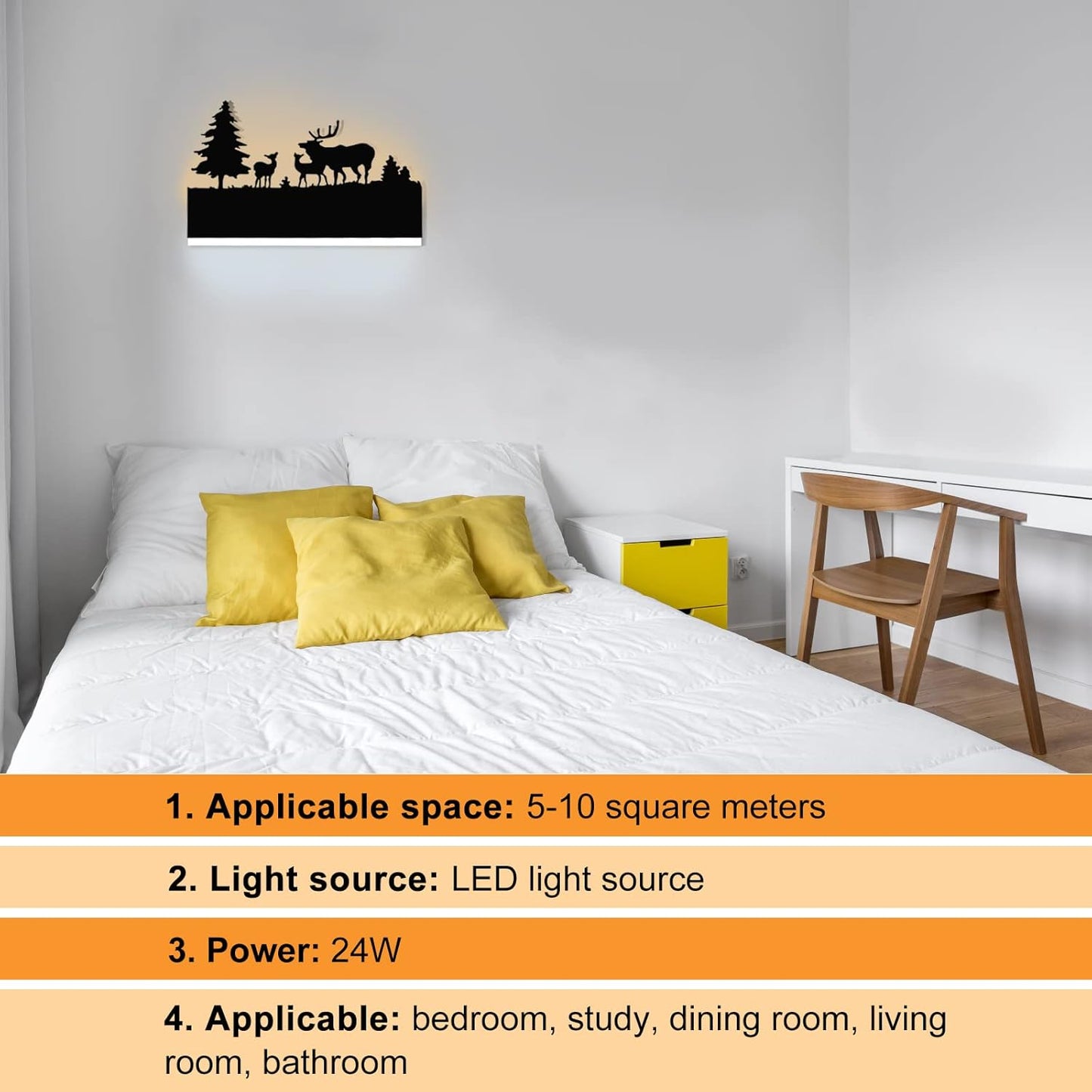 Wall Sconce LED Wall lamp, Indoor Wall Light with Cartoon Animal Pattern Design, Metal Acrylic Wall Lighting Glow Up and Down for Mirror Living Room Bedroom Hallway, 12W (Forest Deer)