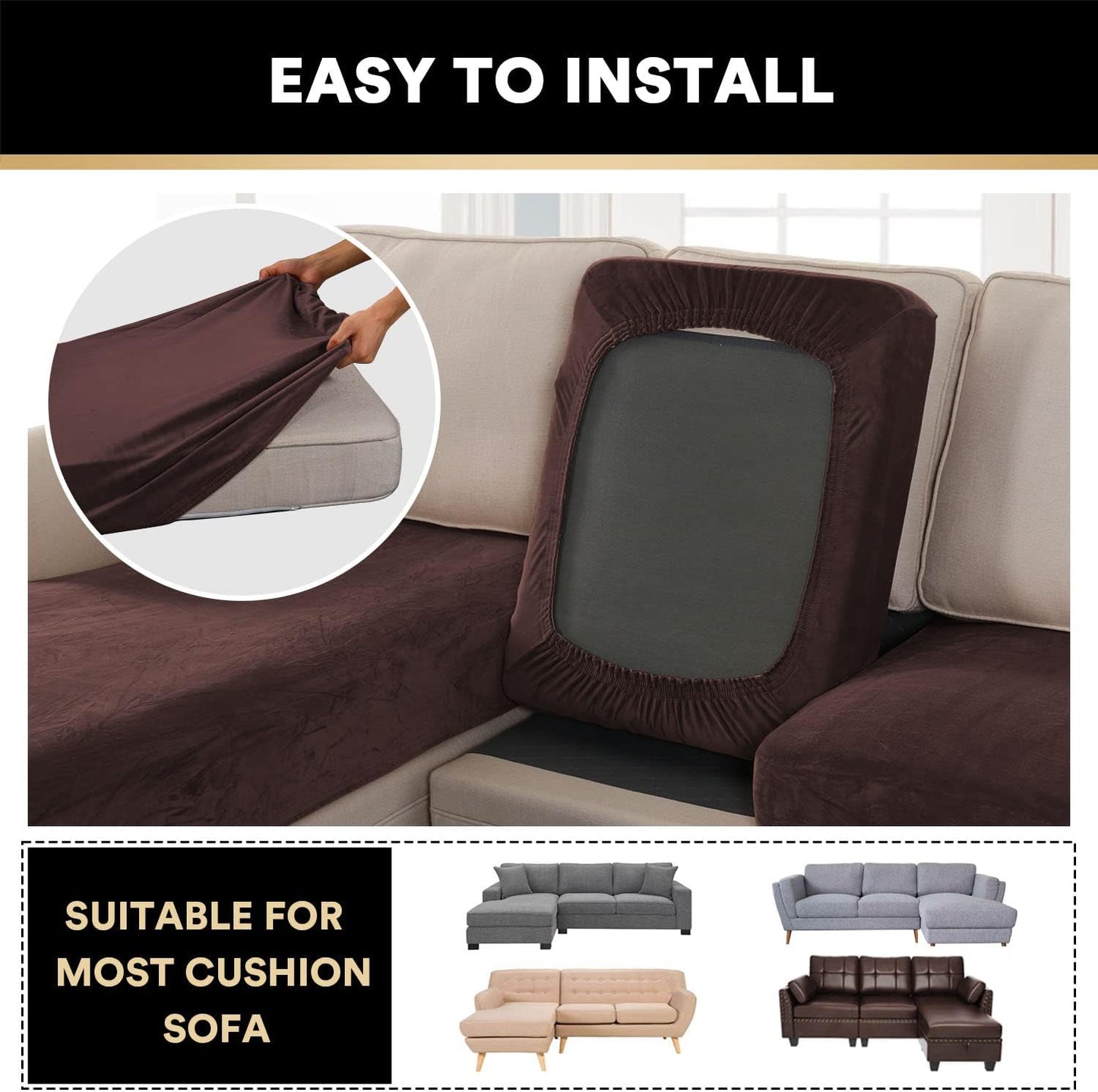 PrinceDeco Sectional Couch Covers 3 Pieces Velvet Sofa Covers L Shape Soft Couch Covers for Sectional Sofa Corner Sofa Cover Couch Cover for Dogs Washable (2 Seater + 1 Chaise,Brown)
