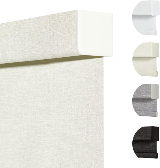 Persilux Blackout Shades for Windows Cordless Roller Blinds, Roller Windows Shades for Home with Fabric Attached Valance, UV Protections Easy Installation for Door/Office, Limestone(53.5" W x 64" H)