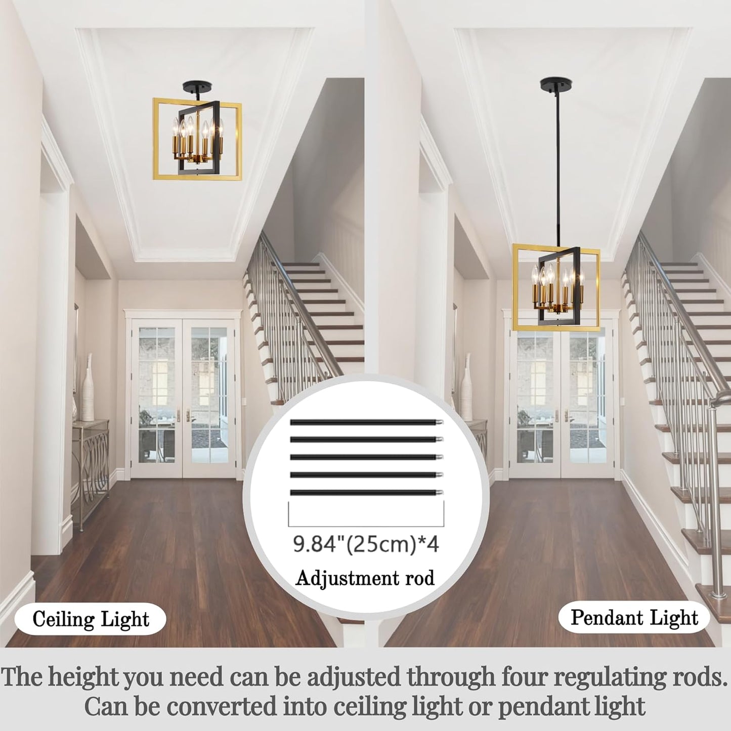 ANKYLHUA Small Black Gold Chandelier,6-Lights Ceiling Light Fixture E12,Adjustable Hight Pendant Lights Kitchen Island,Chandeliers for Dining Room Bedroom,Entryway,Foyer