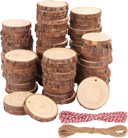 90 PCS 2.8-3inch Unfinished Wood Slices, Natural Wood Slices, Predrilled with Hole Wood Slice for DIY Arts Craft Christmas Ornaments