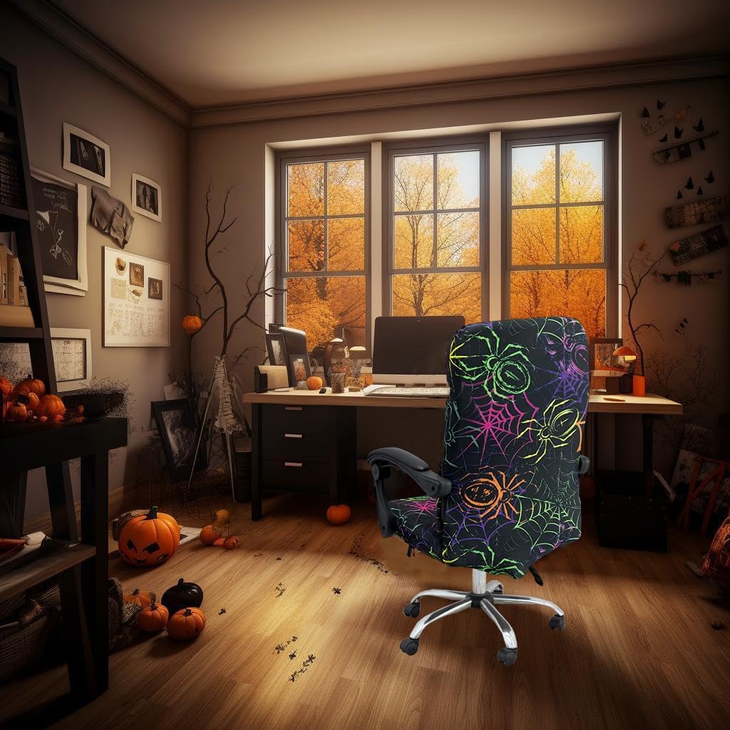 Halloween Office Chair CoversHorror Bloody Handprints Footprints on White Horror Theme Print Stretchable Slipcover for Modern Simplism Style High Back Boss Chair(No Chair) (Halloween06, M)…