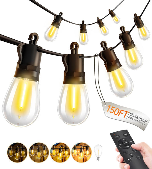 Outdoor String Lights Patio LED Light Outside - 45M 43+2 S14 LED Dimmable 150ft Porch Lighting IP65 Waterproof