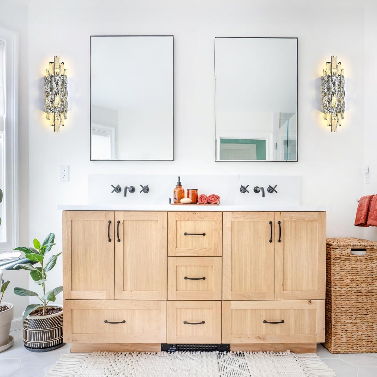 Modern Chrome Crystal Wall Sconce Light Fixtures, Wall Mount Lamps for Bedroom Living Room Bathroom Vanity Mirror