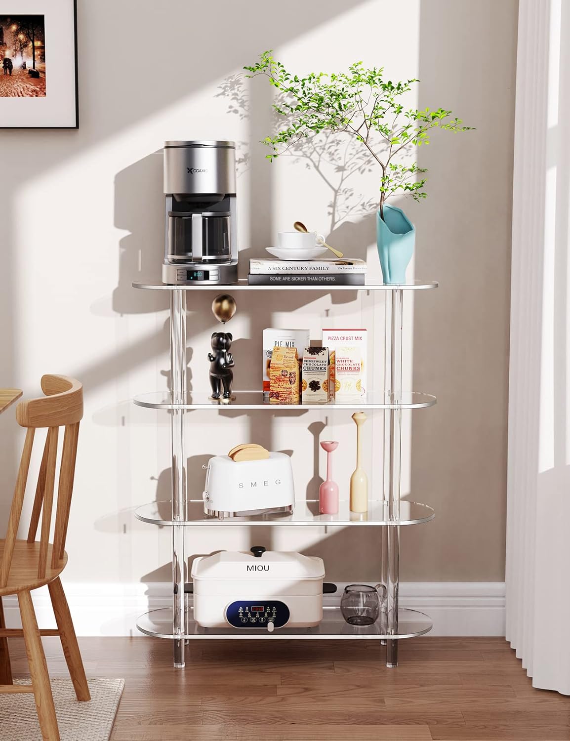 Clear Bookshelf, Acrylic Bookcase with Open Book Shelf Console Table for Entryway Office Living Room Bedroom (4 Tier Clear)