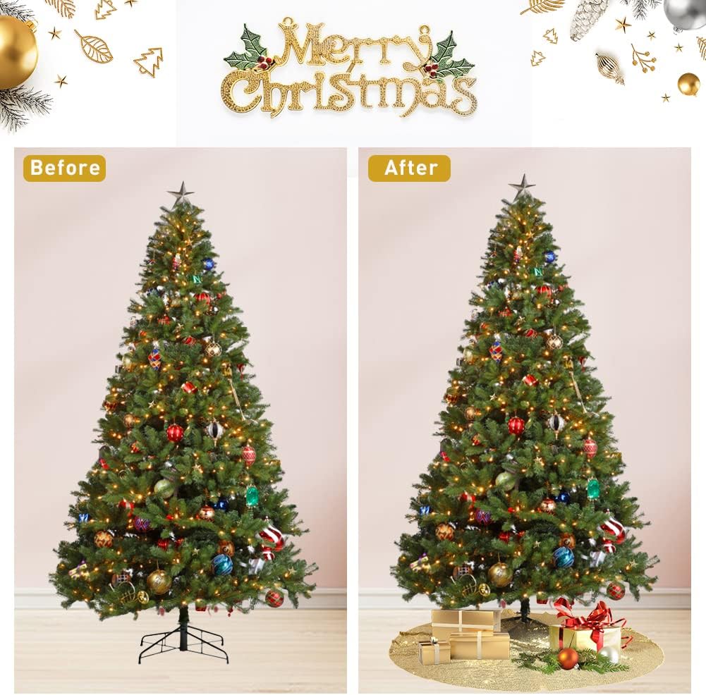 Eternal Beauty Christmas Tree Skirt, 50 Inch Gold Sequin Tree Skirt Small Xmas Tree Skirt for Christmas Tree Decorations