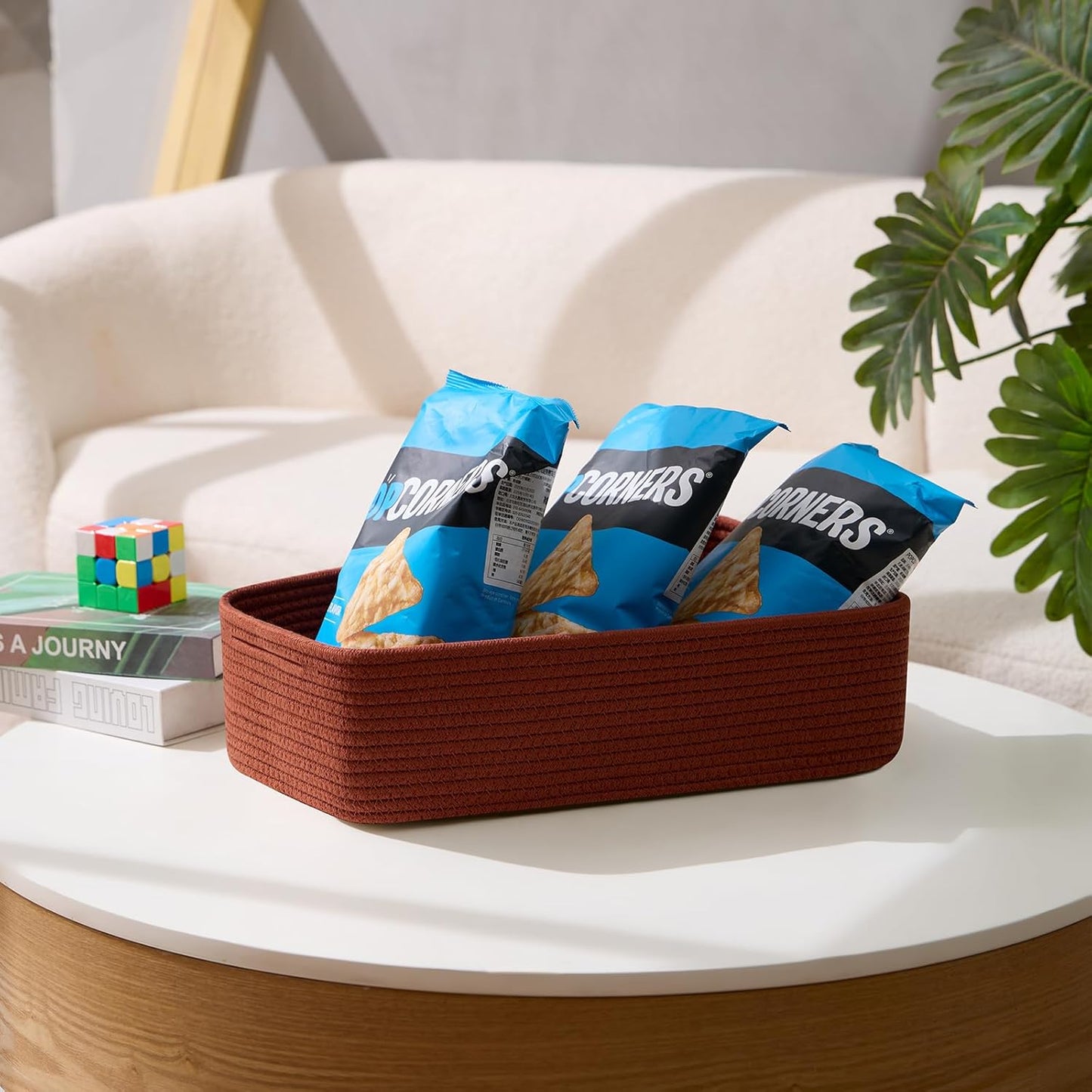 Large Shallow Organizing Baskets 15x11x5.1 Inches - Rope Woven Storage Bins for Bathroom, Shelves, Cube Closet, Red 2 Packs