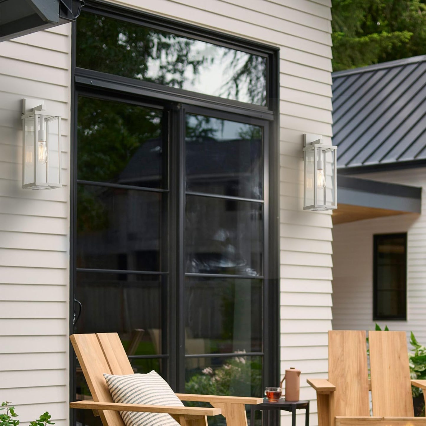 mirrea 18" Classic Outdoor Wall Sconce 1 Light in Matte White Rectangular Metal Frame and Clear Glass Shade Waterproof Porch Light Patio Light Pack of 2