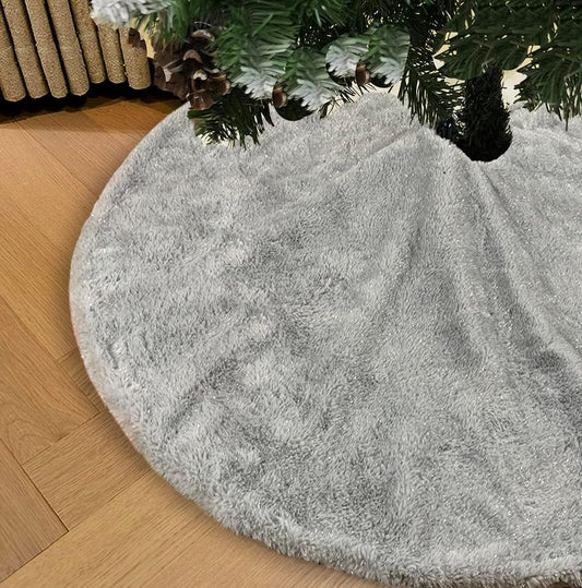 AISENO 48 Inch Christmas Tree Skirt Faux Fur Grey Bright Silk Shiny Decoration for Christmas Tree Plush Merry Christmas Decorations Decor