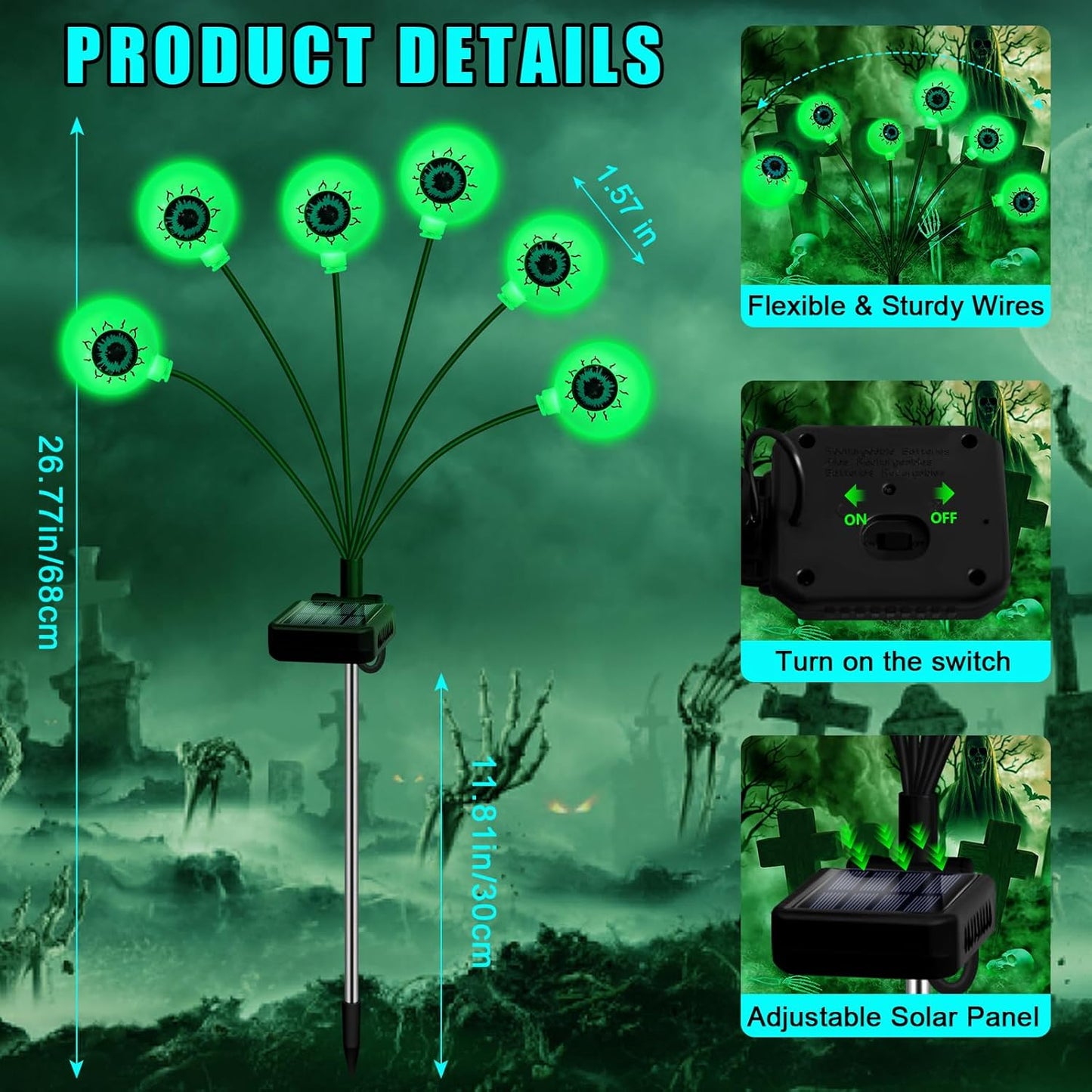 Solar Garden Lights Outdoor, Swaying Light Waterproof Solar Lights Outdoor for Yard Pathway Patio, Swaying Lawn Decor as Gardening Gifts for Women Holiday (Green, 4 Pack Halloween Decor)