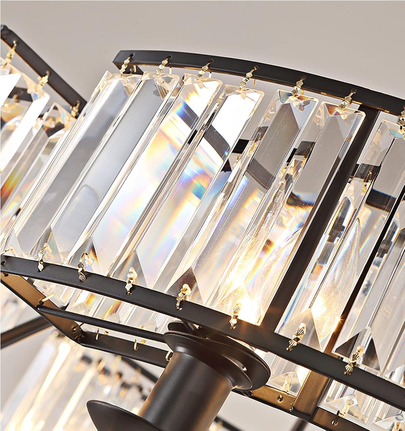 Farmhouse Crytal Chandeliers Dining Room Pendant Light Fixture Black Chandelier with K9 Crystal for Living Room Dining Room Foyer High Ceiling