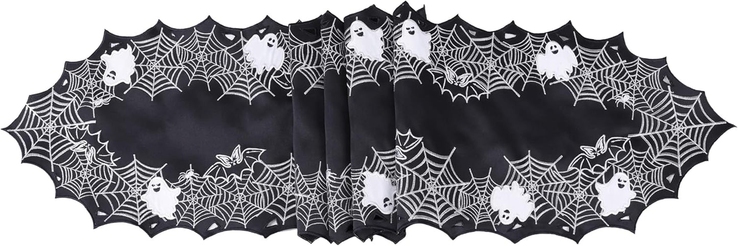 Chlophy Halloween Table Runner Black Spider Web Table Runner Gothic Embroidered for Kitchen Dining Halloween Décor Home Party Table Decoration 72in