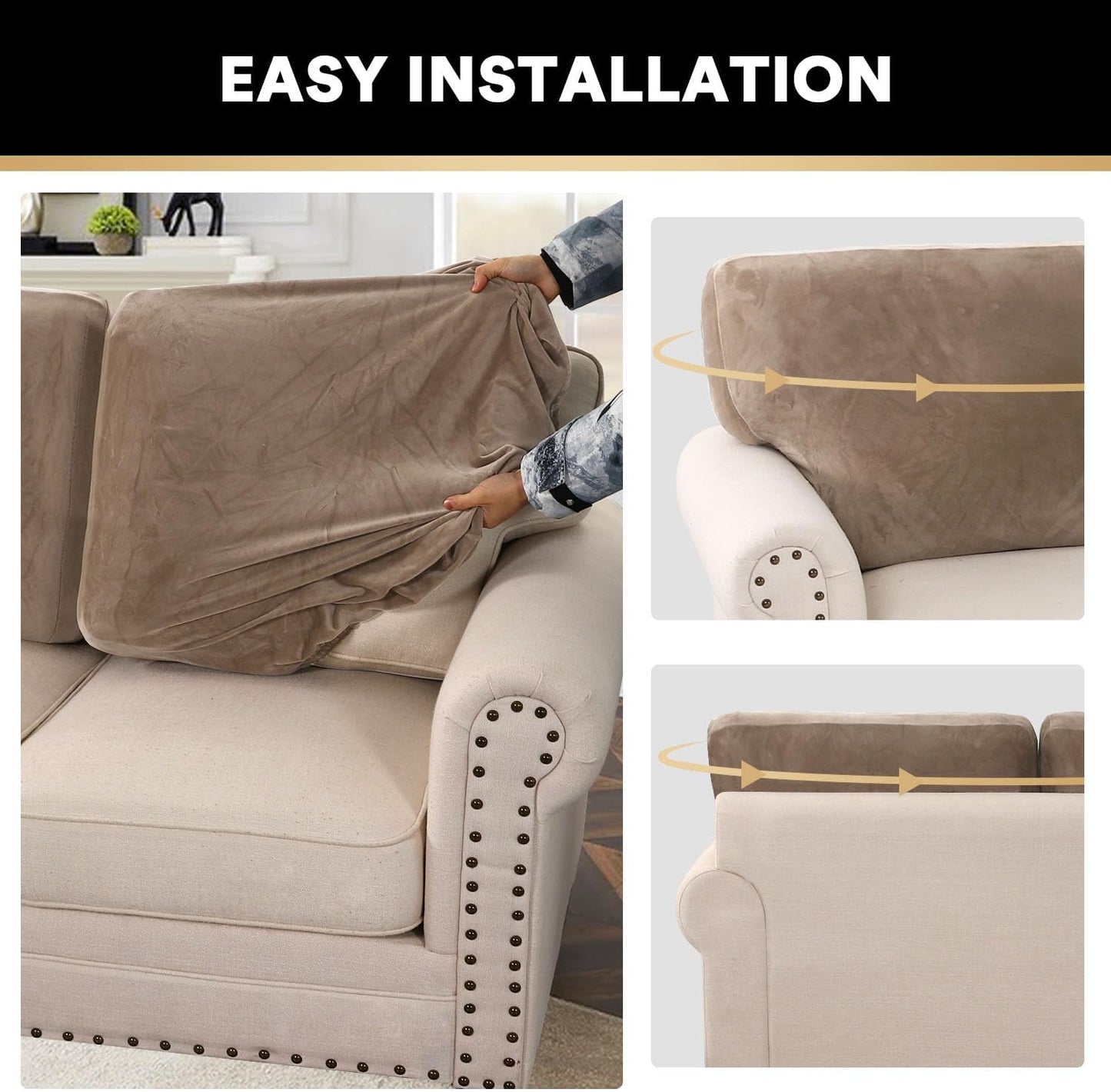 PrinceDeco Sectional Couch Covers Velvet Cushion Covers for Sectional Couch Washable Cushion Covers for Sectional Sofa Pet Friendly Sectional Sofa Slipcovers(1 Chaise Back+ 3 Sofa Back,Taupe)