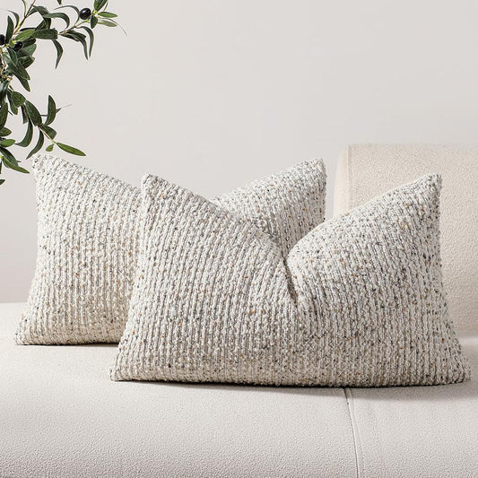 Striped Throw Pillow Covers 12x20 Set of 2 Cream Grey Textured Boucle Chic Morden Boho Accent Farmhouse Rectangular Lumbar Decorative Couch Pillow Covers for Home Decor Bed Sofa Living Room
