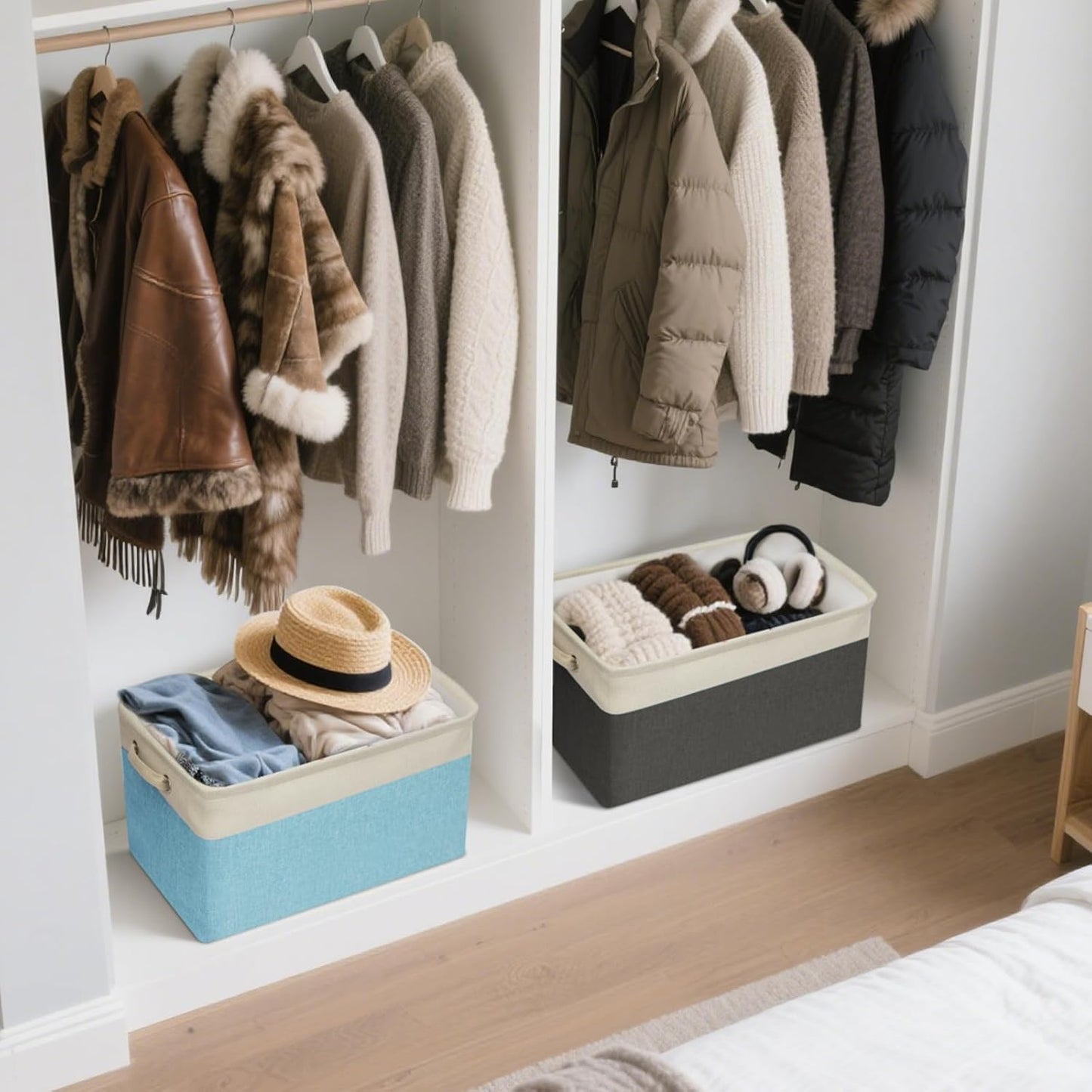 BALEINE 1 Pack Fabric Storage Bins for Shelves, Linen Storage Baskets for Organizing, Decorative Closet Bins for Clothes, Home (Brown, 15''x11''x9.5'')