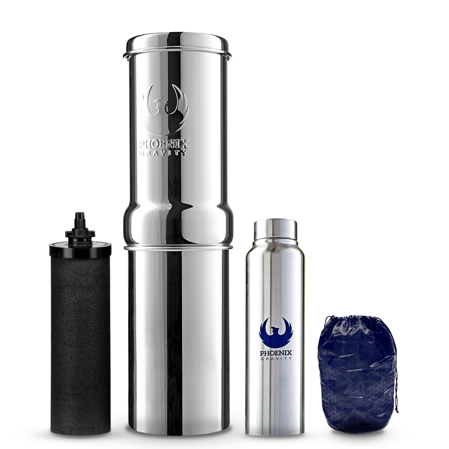 0.26 Gallon 304 Grade Stainless Steel Gravity Water Filter with 1 NSF Certified Smart Carbon Filter, Enjoy Potable Water While Camping, RVing, Off-Grid, Emergencies, Every Day at Home