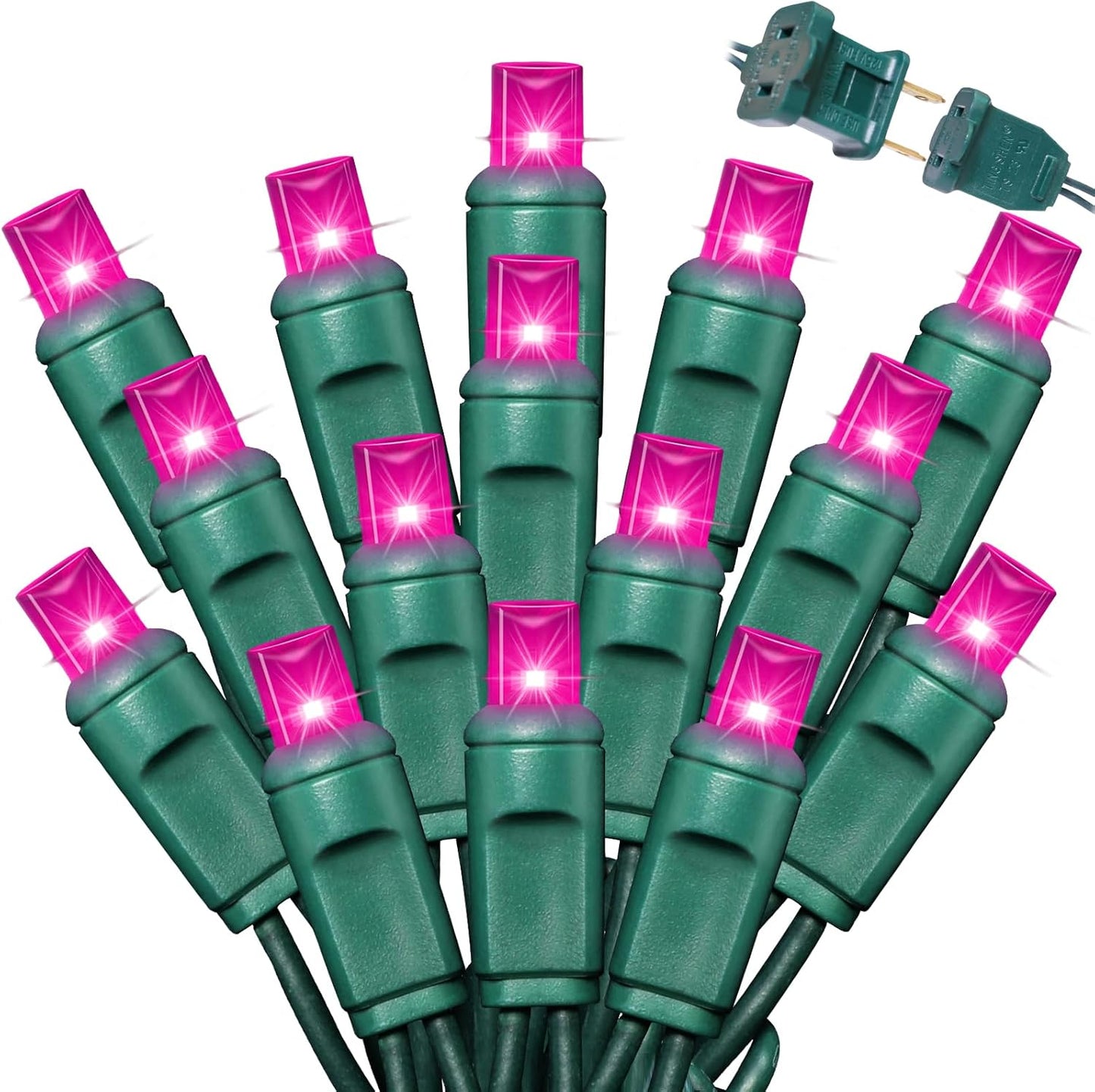 200LED (4pk of 50L) String Lights, LED Christmas Lights, 6" SPACING,Green Wire,Pink