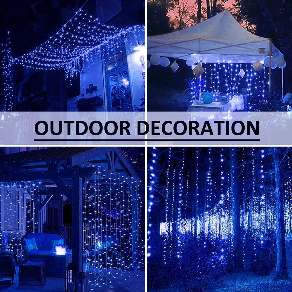 Solhice LED Curtain Lights Outdoor 30ft x10ft Blue, 720 LEDs 8 Modes Christmas Lights Plug in Window String Lights Indoor, Twinkle Lights for Patio Wedding Bedroom Party Decor (Not Connectable)
