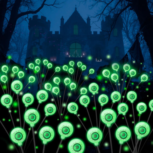 VOTTGO Halloween Solar Lights Outdoor, 2 Pack 12LED Scary Solar Eyeball Pathway Lights, 2 Modes Waterproof Swaying Firefly Light for Garden Yard Pathway Halloween Decorations, Green