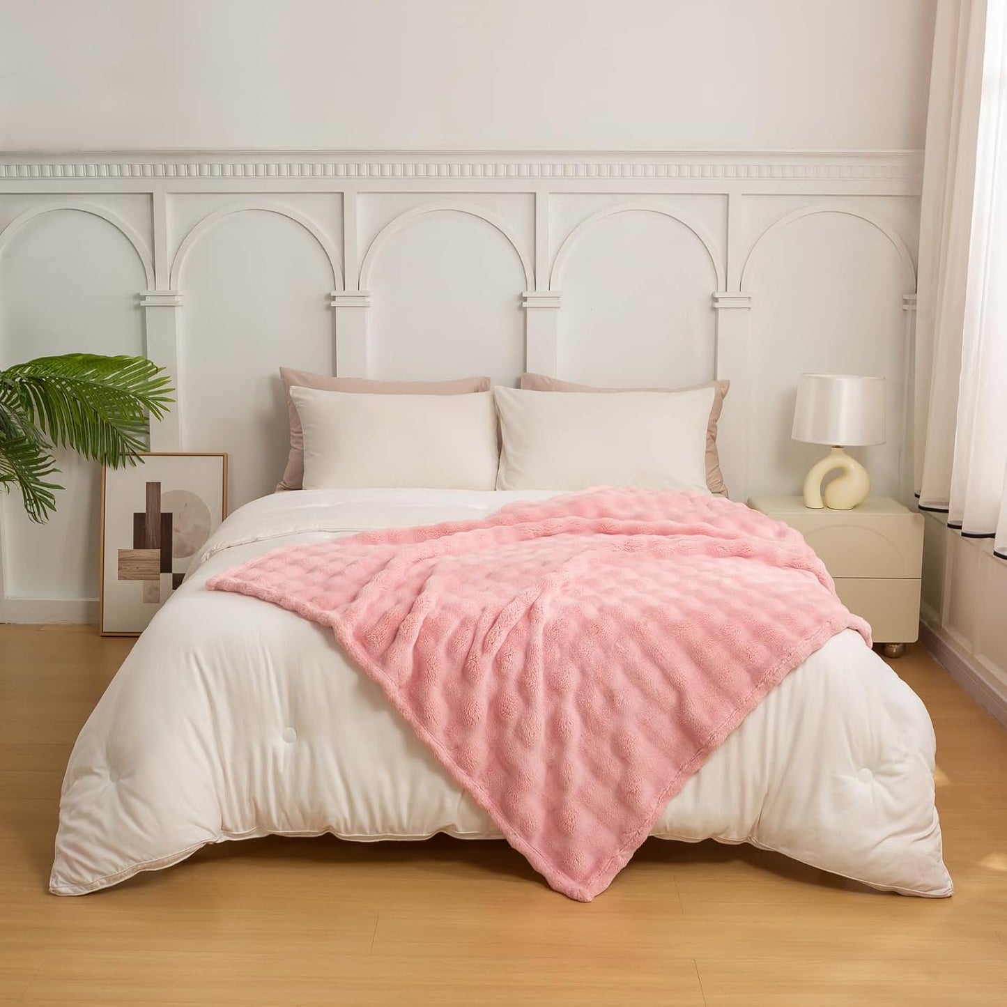 YUSOKI Luxury 3D Bubble Throw Blanket 2lb,All Ages,Home Decoration, (Light Pink,50 * 60inches)