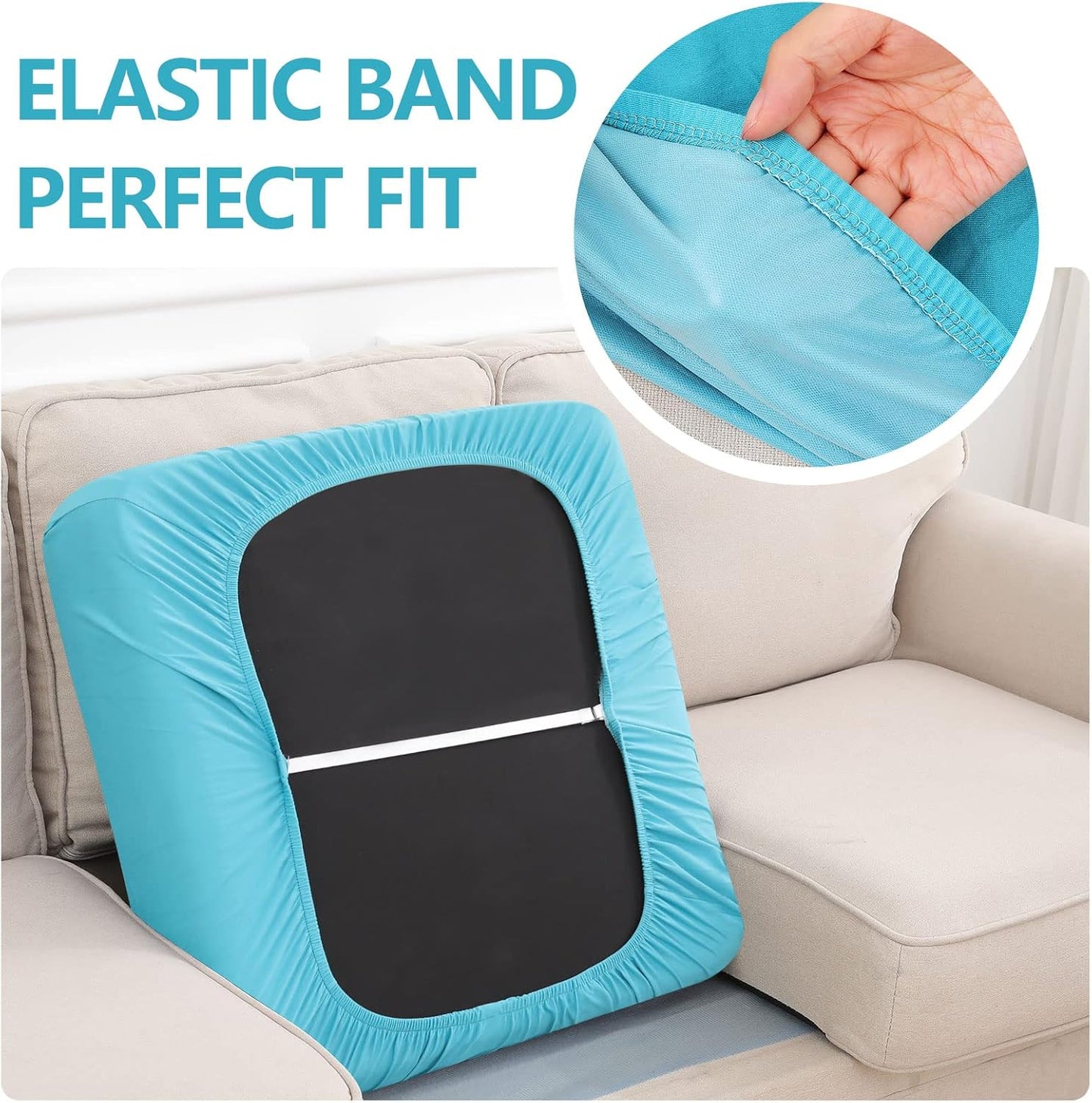 hyha Waterproof Couch Cushion Covers, Stretch Sofa Couch Seat Slipcover for Dog Washable, Non-Slip Waterproof Outdoor Cushion Covers for Patio Furniture Replacement (2 Pieces, Peacock Blue)