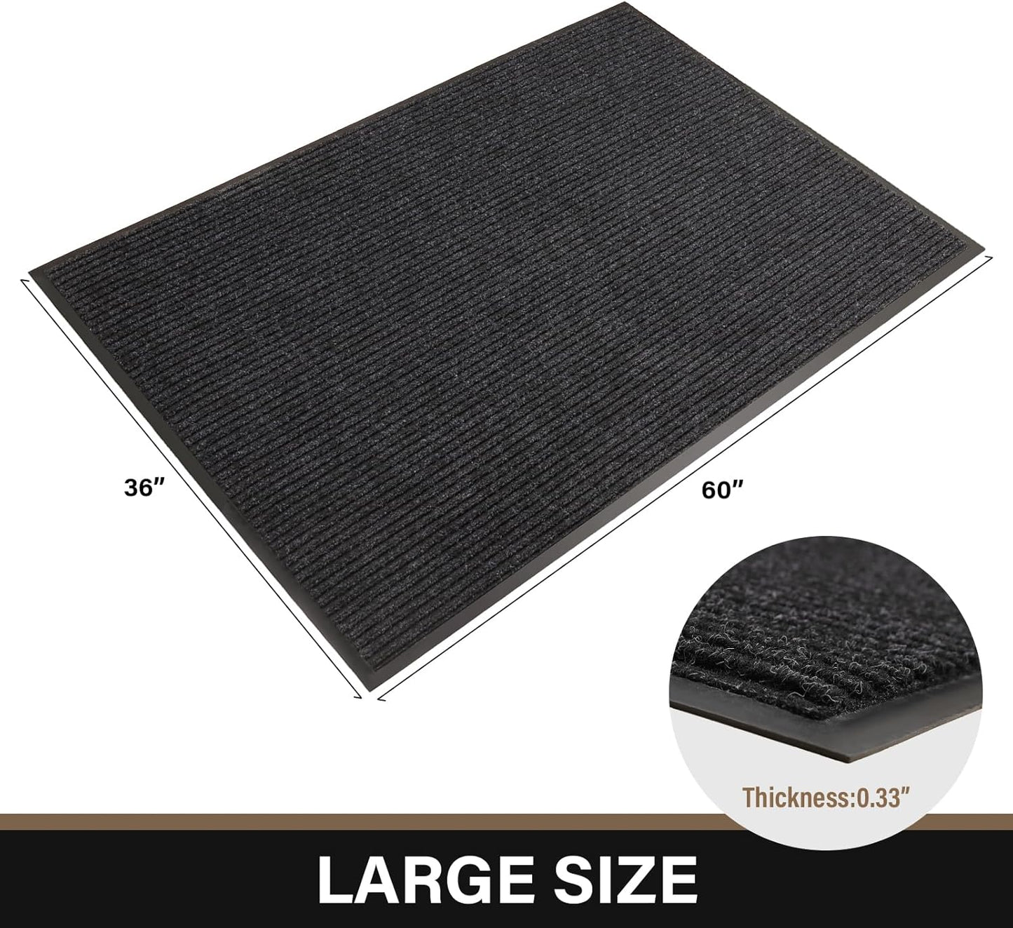 Large Front Door Mat, 60" x 36" Durable Front Doormat, Heavy Duty Large Welcome Door Matt for Home Entrance, No Slip Rubber Low Profile Door Mats for High Traffic Area