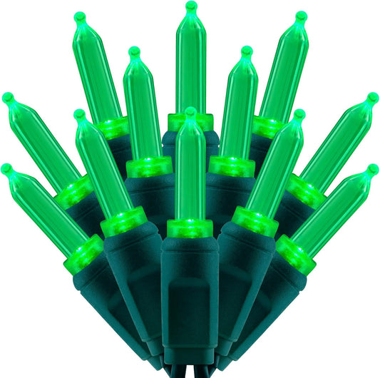 100 One-Piece LED Outdoor String Lights, 33 ft Cord High Waterproof UL Certified T5 Green Christmas Lights