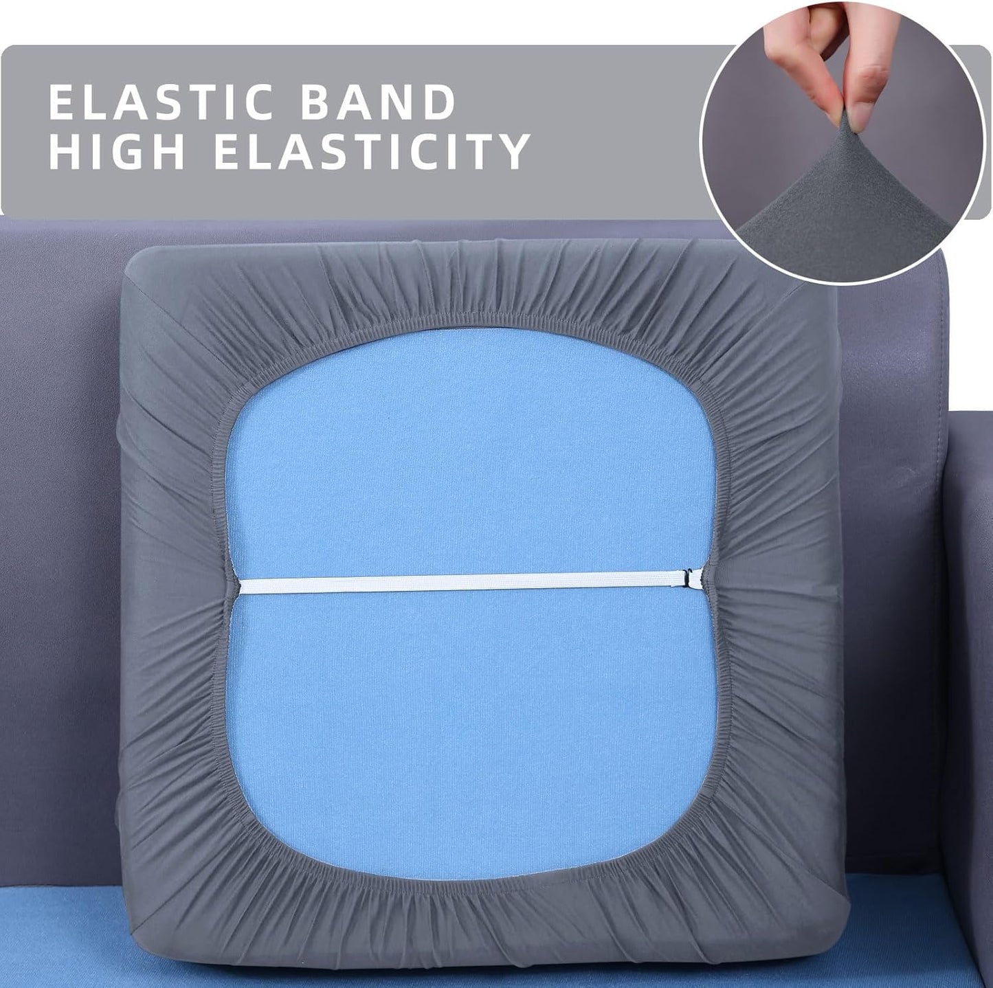 hyha Waterproof Couch Cushion Covers, Stretch Sofa Couch Seat Slipcover for Dog Washable, Non-Slip Waterproof Outdoor Cushion Covers for Patio Furniture Replacement (1 Piece for Large, Dark Grey)