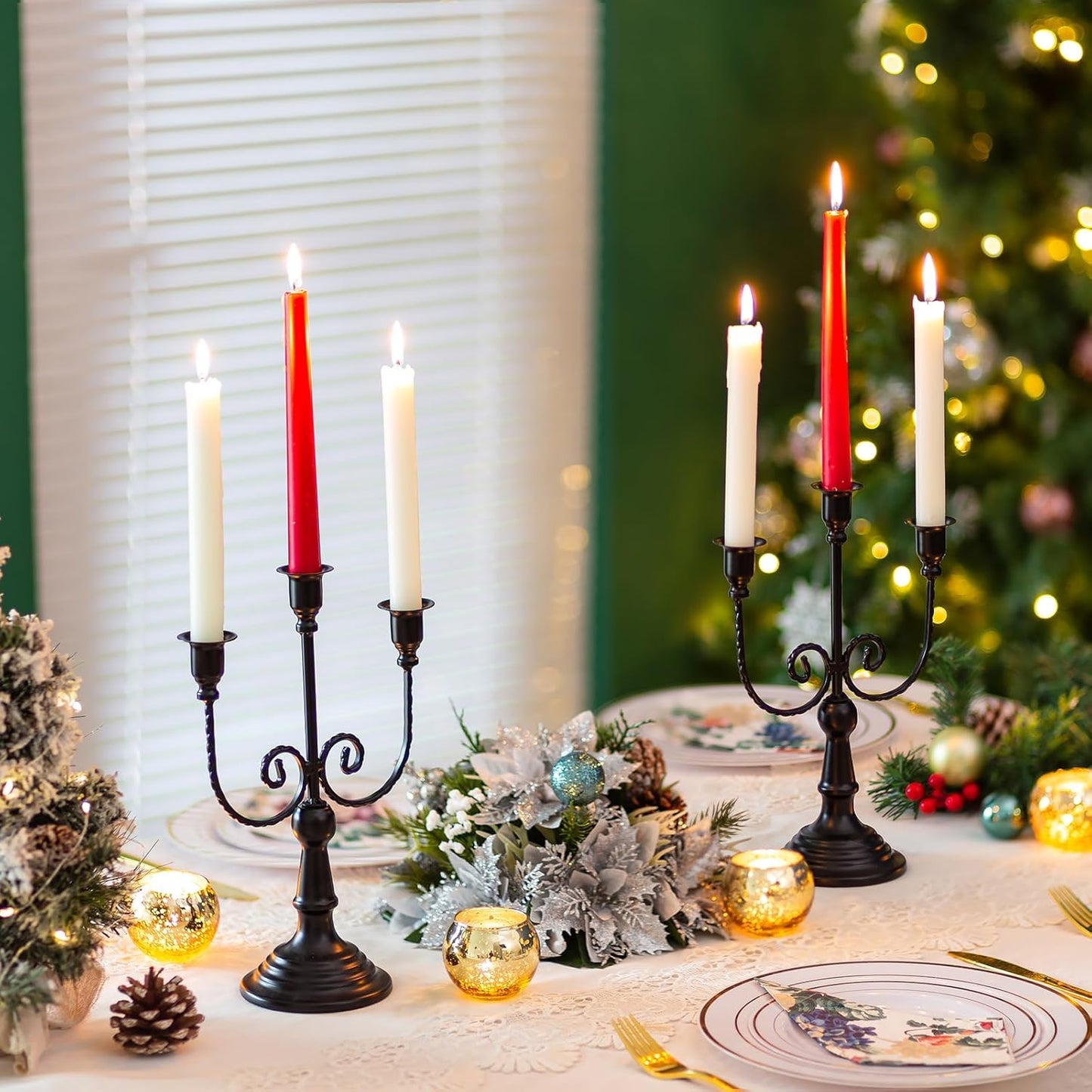 Sziqiqi Halloween Candle Holder Candelabra - Black Candle Stick Holders Pack of 2 Decorative Candleholders for Christmas Decoration