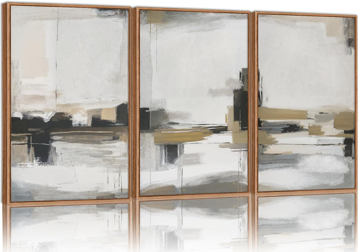 SIGNINART Beige Abstract Framed Canvas Wall Art Set, Black and White Textured Art Prints, Paint Strokes Minimalist Shapes Wall Decor, Neutral Modern Art Paintings for Living Room, Bedroom, Office 16"x24"x3