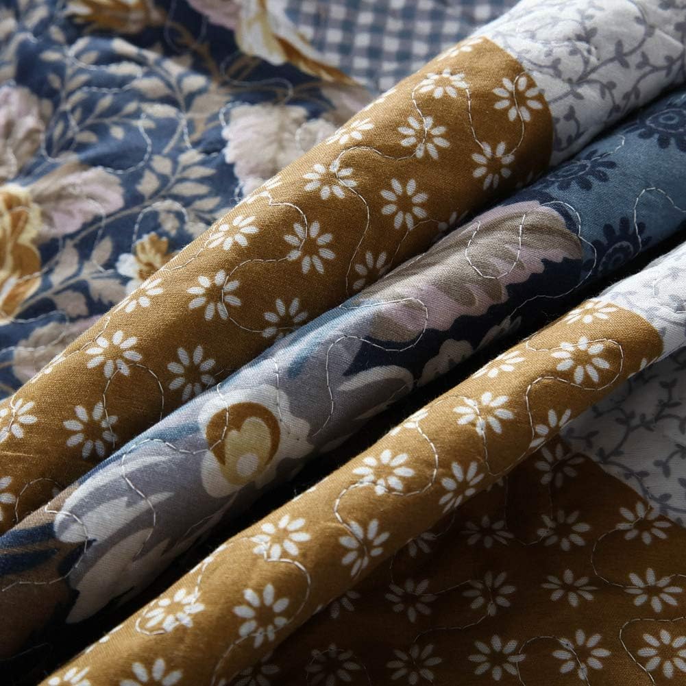 NEWLAKE Quilt Bedspread Sets-Checkered Floral Reversible Coverlet Set,Queen Size