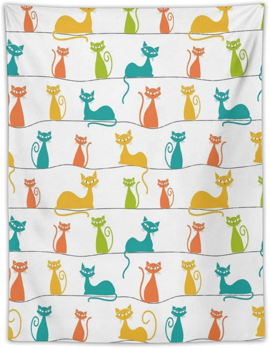 ICMOLYYENLO Boho Medieval Cat Tapestry, Abstract Atomic Starburst Geometric Aesthetic Art Wall Hanging For Bedroom Living Room Dormitory 40x60 Inches