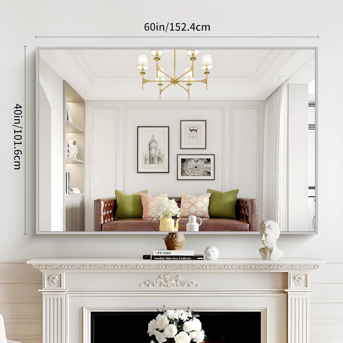 40x60inch Silver Bathroom Mirror, Silver Rectangle Mirror with Frame, Large Rectangular Wall Mirrors for Bathroom, Living Room, Hair Salon, Big Farmhouse Mirror Hang Horizontal/Vertical