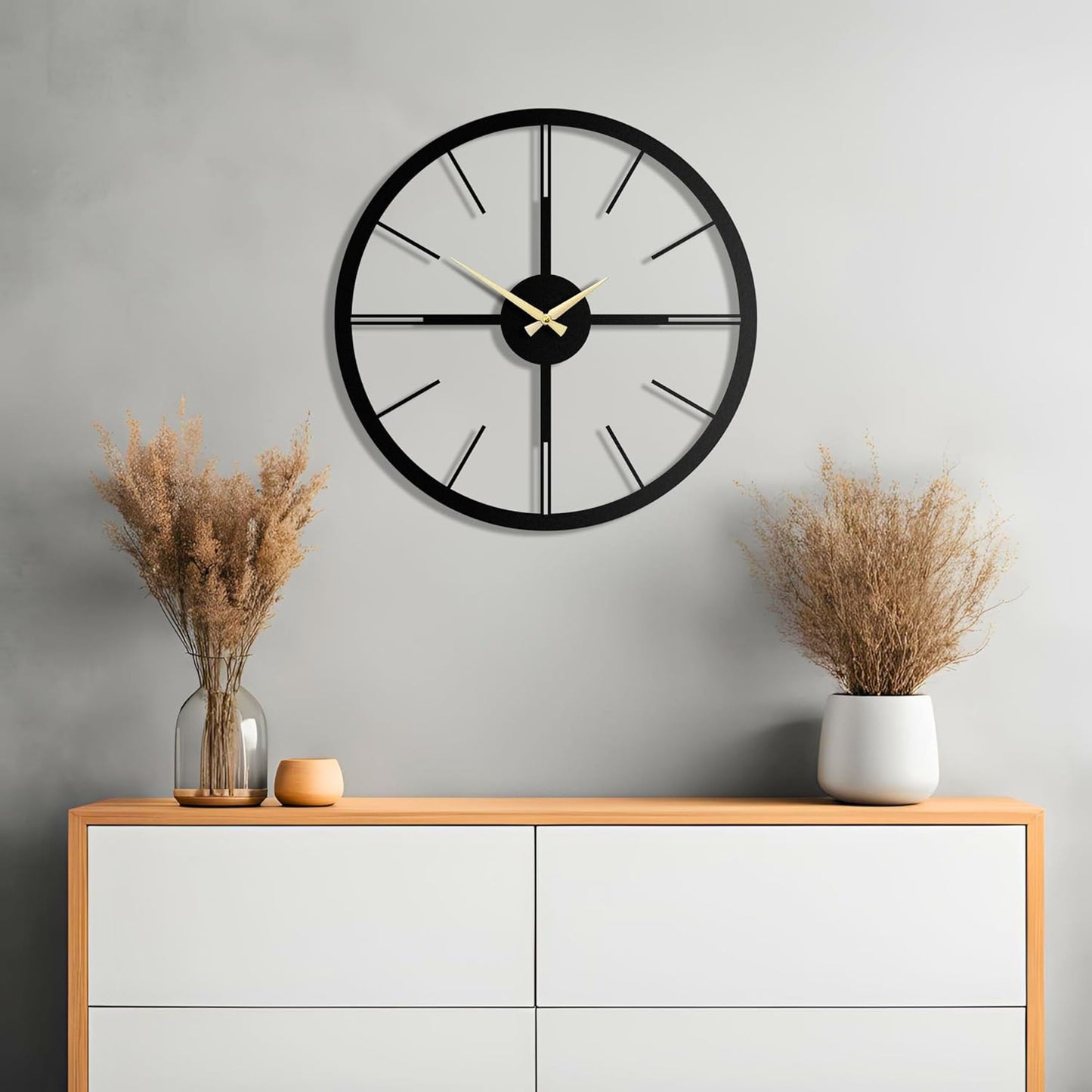 pluviart Rain Minimalist Metal Wall Clock, Modern Black Metal Wall Clock, Silent Non-Ticking Decorative Clock for Living Room, Kitchen, Office, Industrial-Style Wall Decor, Easy to Hang (26,8")