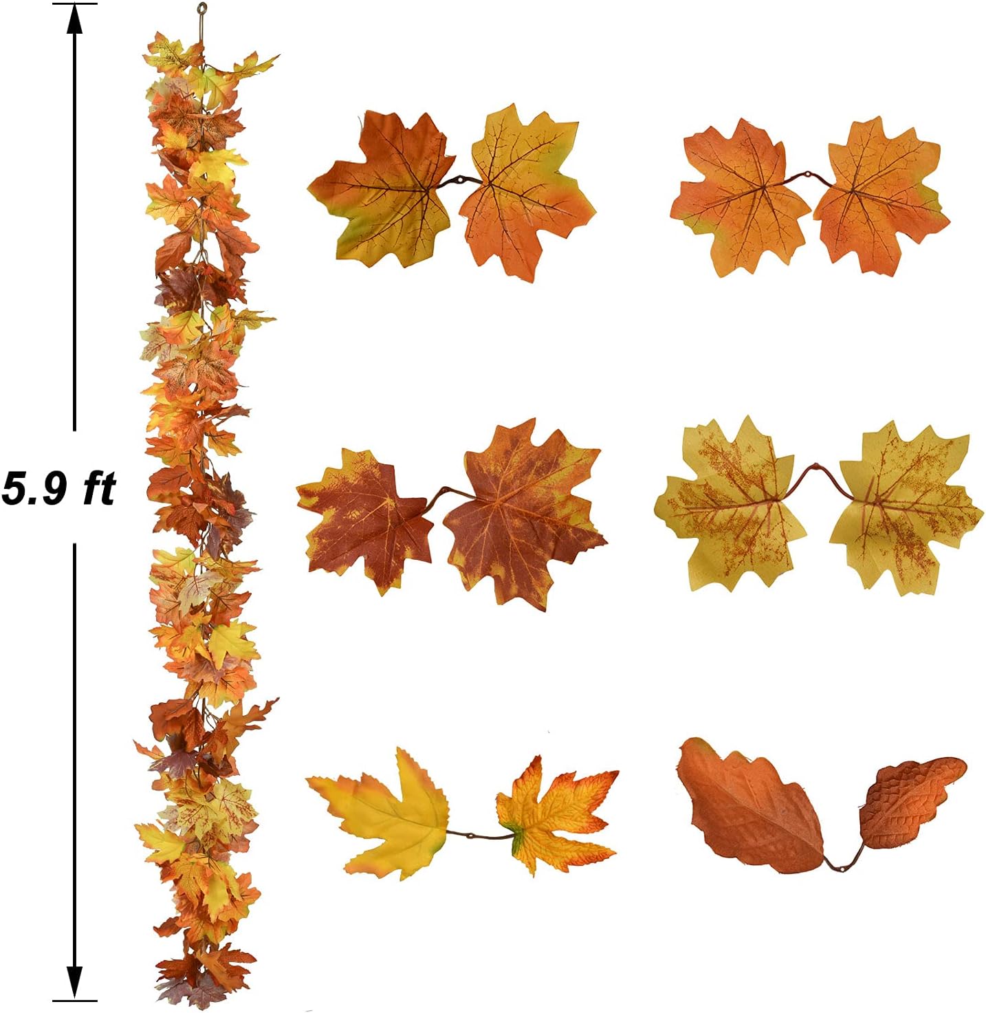 Lvydec 2 Pack Maple Leaves Fall Garland Clearance - 5.9ft/Strand Artificial Fall Foliage Garland Colorful Autumn Leaves Decoration for Home Wedding Party Halloween Thanksgiving