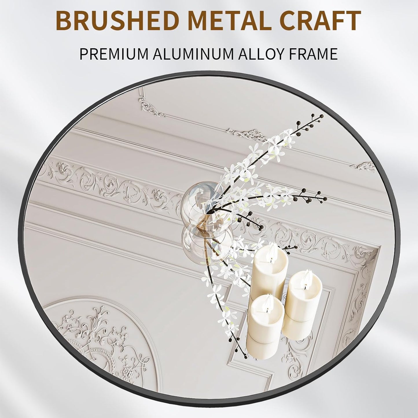 BEAUTYPEAK 40 Inch Round Mirror, Metal Frame Circle Mirror, Wall Mounted for Entryway, Bathroom, Vanity, Living Room, Black