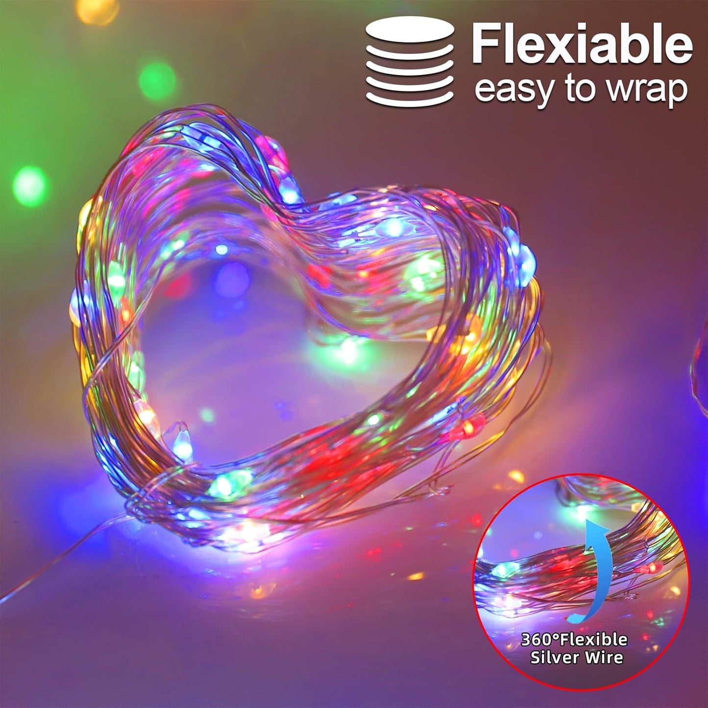 Christmas Decorations Multicolor Fairy String Lights, Battery Operated with Timer, 2 Pack Total 33FT 100 Led Mini Battery Powered Twinkle Mason Jar Waterproof Firefly Lights DIY Party