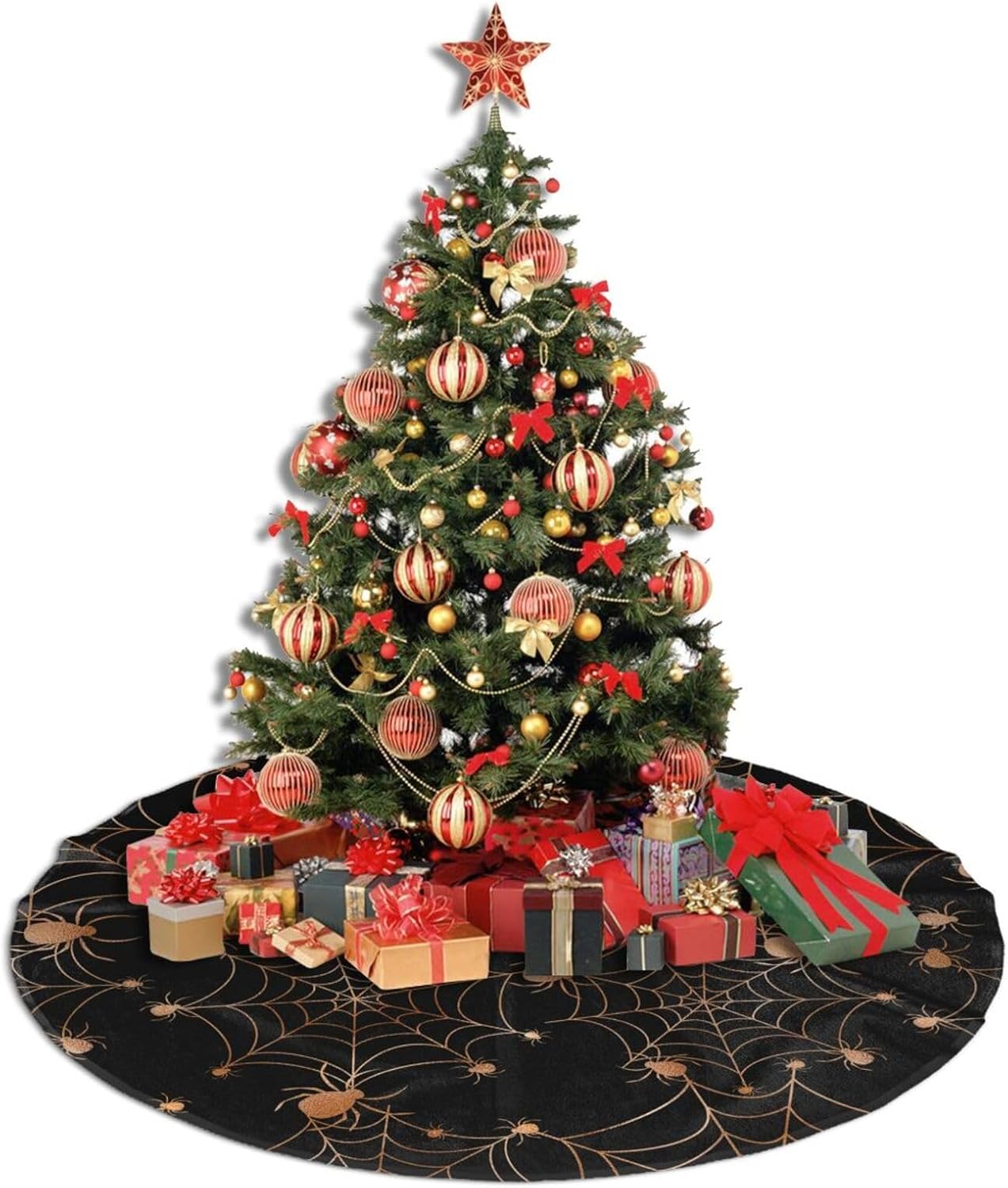 Christmas Tree Skirt,Gold Spider Web Xmas Tree Skirt Rustic Farmhouse Tree Skirt for Christmas Decor Xmas Holiday Home Party Decorations30