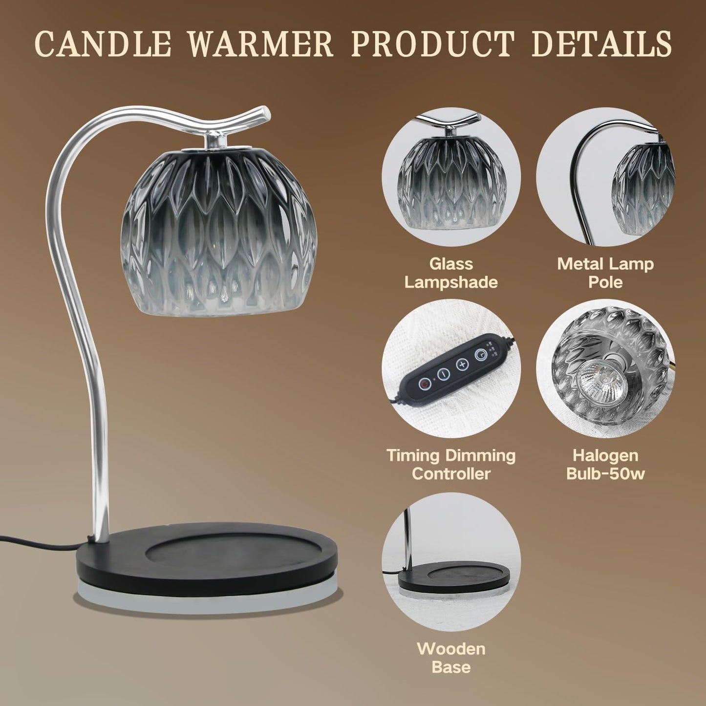 GEEZO Fragrance Candle Warmer Lamp，Electric Candle Warmer with Timer & Dimmer，Mom Christmas Birthday Gifts for Women, House Warming Gifts New Home Bedroom Decor